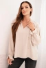 Damenbluse aus Viskose mit V-Ausschnitt und Bindung an den Ärmeln beige