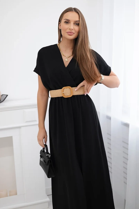 Long dress with a decorative belt black