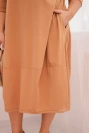 Dámská bavlněná šaty Plus Size s ohrnutým rukávem a kapsami camelová