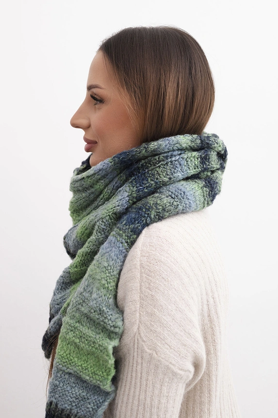 Women's soft and warm wool scarf in colorful stripes KN19 green