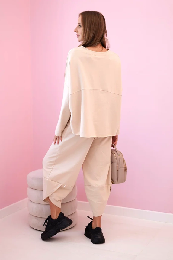 Cotton sweatshirt pants set dark beige