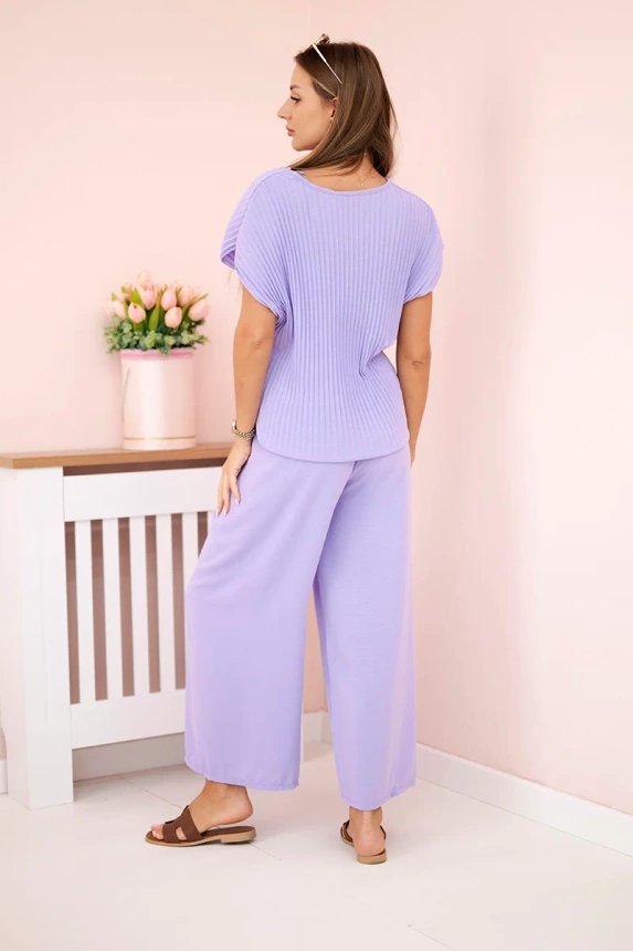 Viskose-Set plissierte Bluse + Hose Helles Lila