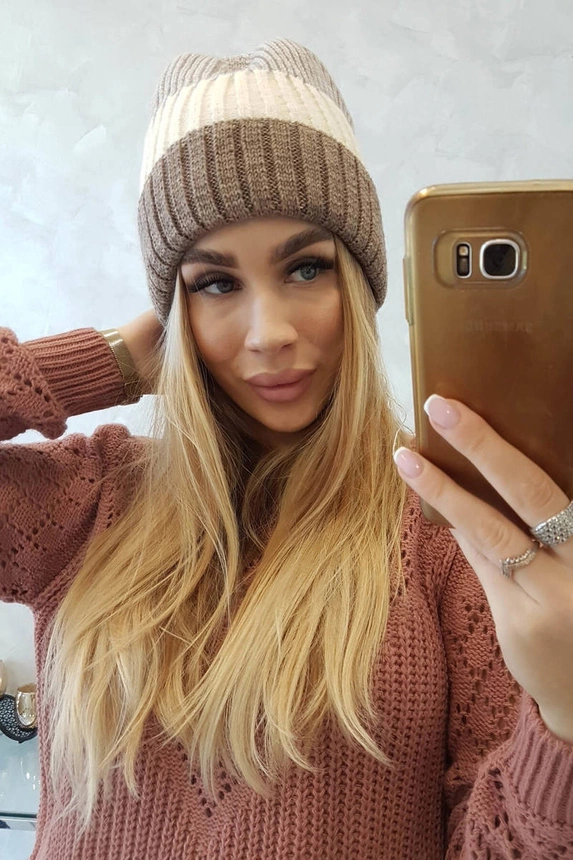 Bojana Fleecemütze K265 dunkelbeige+ecru+hellbeige