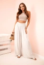 Weite Damenhose aus Viskose mit elastischem Bund beige