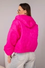 Women's quilted jacket with a hood and decorative floral embossing fuchsia
