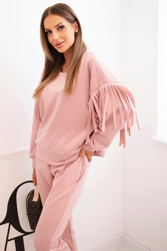 Ladies' butter set with tassels on the sleeves dark powder pink