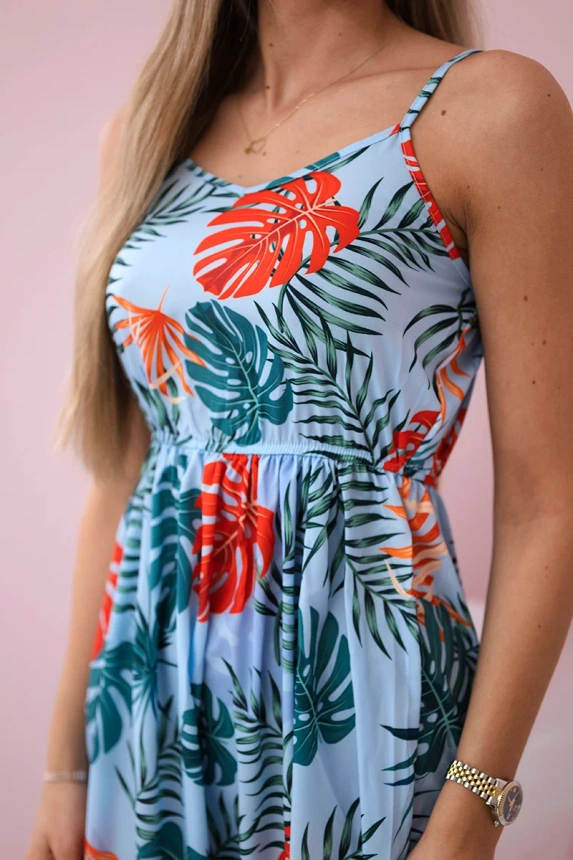 Dress with a leaf motif azure