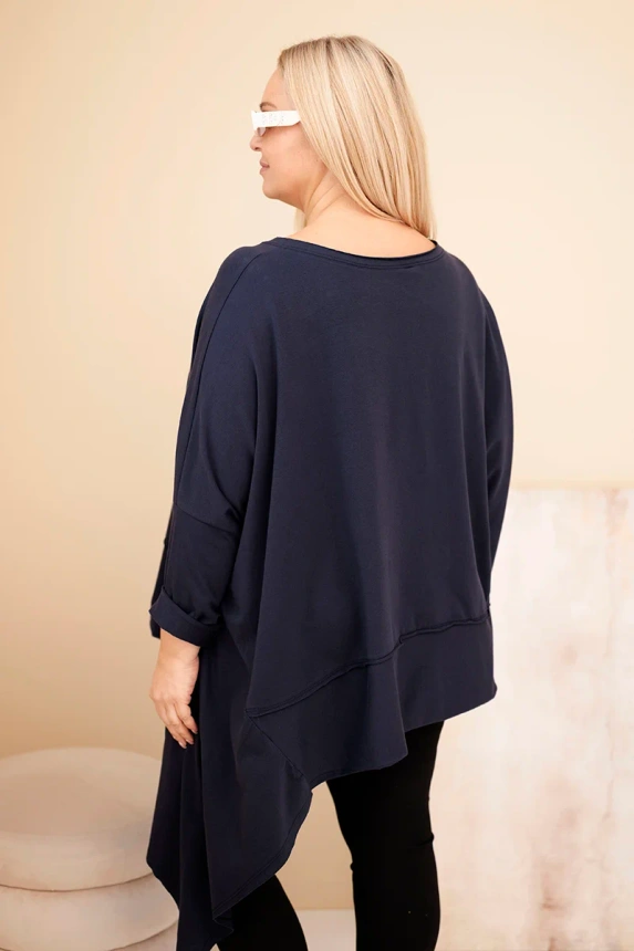 Moteriška tunika Plus Size iš medvilnės su asimetrine apačia mėlyna