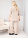 Plus Size women's set made of viscose corduroy with wide pants and a sweatshirt beige