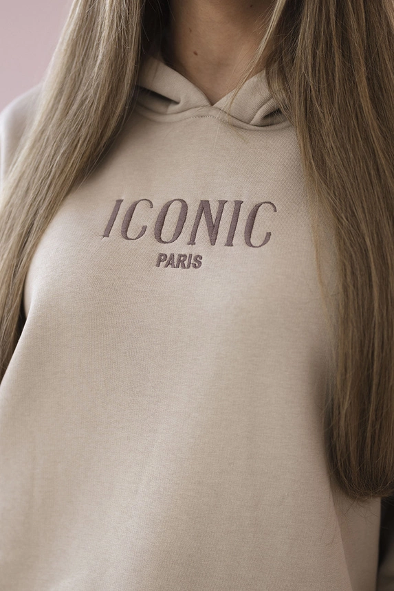 Insulated cotton set, sweatshirt with embroidery + pants beige