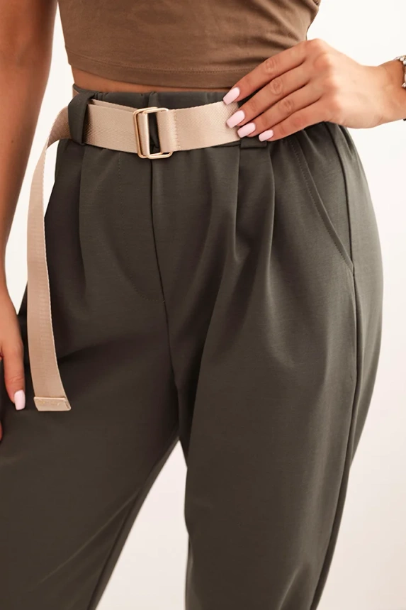 Summer Punto pants with a fastening at the ankles dark khaki