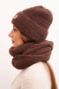 Women's set with a hat and a neck warmer made of soft knitted fabric brown