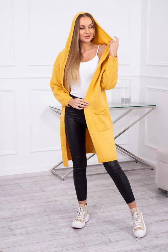 Kapuzenpulli mit Taschen einfarbig senf