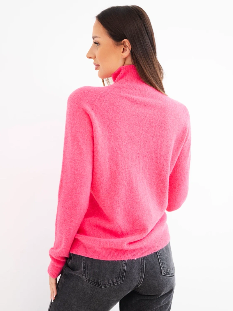 Damenpullover mit Stehkragen und langen Ärmeln rosa