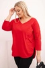 Women's cotton Plus Size blouse with a V-neck and rolled-up sleeves red