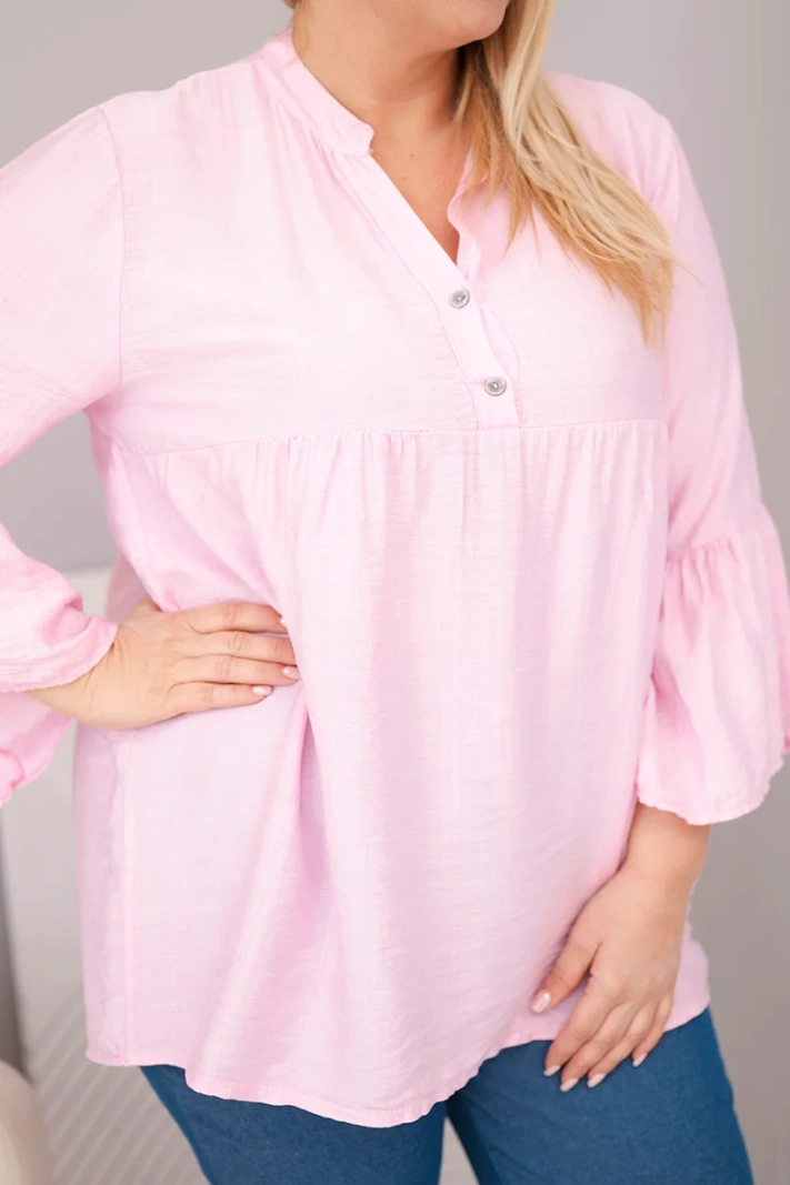 Damen Viskosebluse Plus-Size mit Volantärmeln und V-Ausschnitt Bonbonrosa