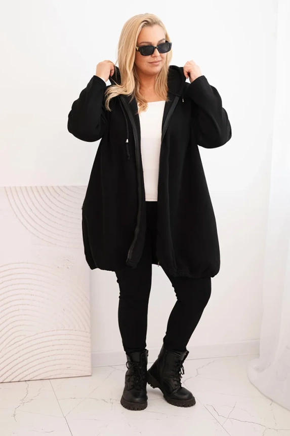 Damen Plus Size gefütterter Hoodie mit Kapuze und Reißverschluss schwarz
