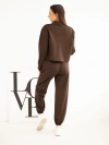 Women's viscose set with a short blazer and jogger pants brown