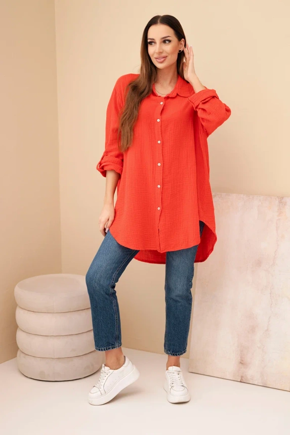 Bavlněná mušelínová košile Plus Size červený