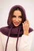Women's hooded cap with tie and braided weave dark purple