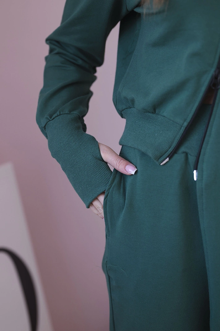 Set sweatshirt with longer side dark green