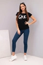 Damen-Baumwollbluse mit CHIC-Aufdruck schwarz