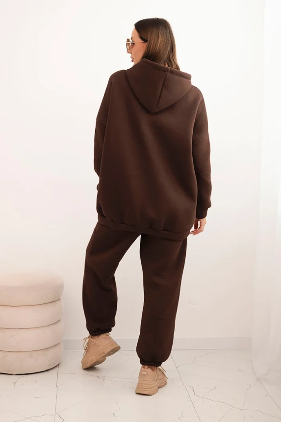 Women's warm cotton tracksuit with a hood brown