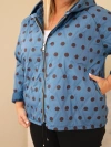 Plus Size women's jacket with polka dots and hood denim blue