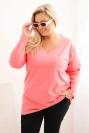 Plus Size women's blouse with a V-neck and long sleeves pink