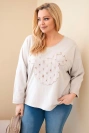 Dámská bavlněná blůza Plus Size s výstřihem do V béžová