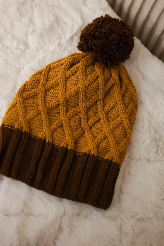 Cap with fleece Milano K203 mustard melange+brown