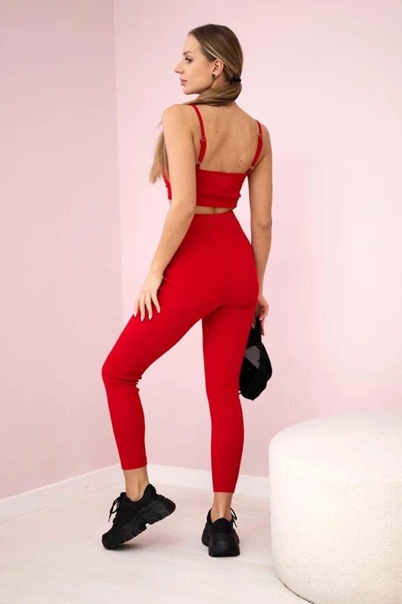 Set mit Blusentop gerippt rot