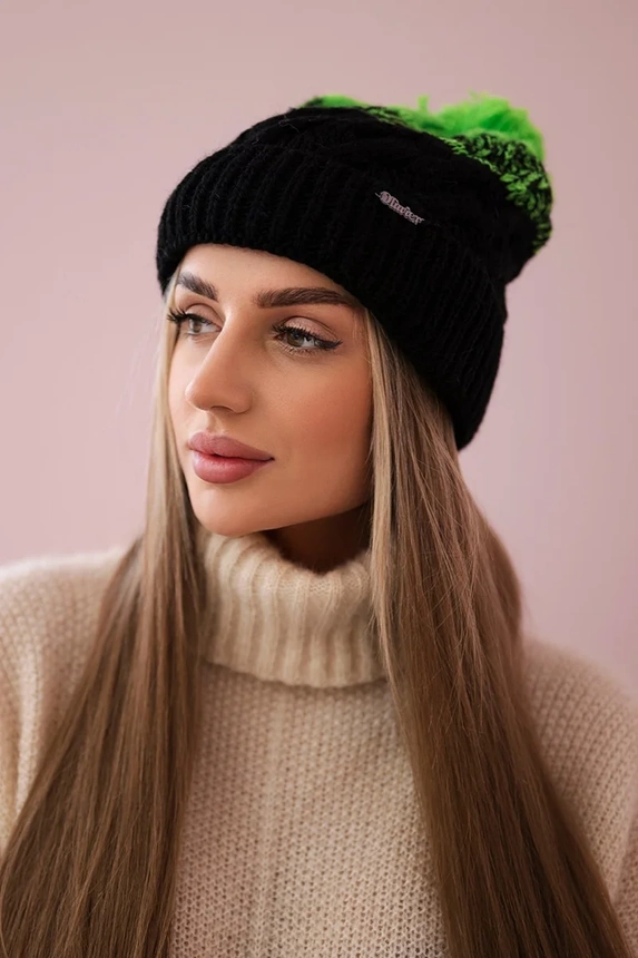 Cap with fleece Ilona K218 black+green