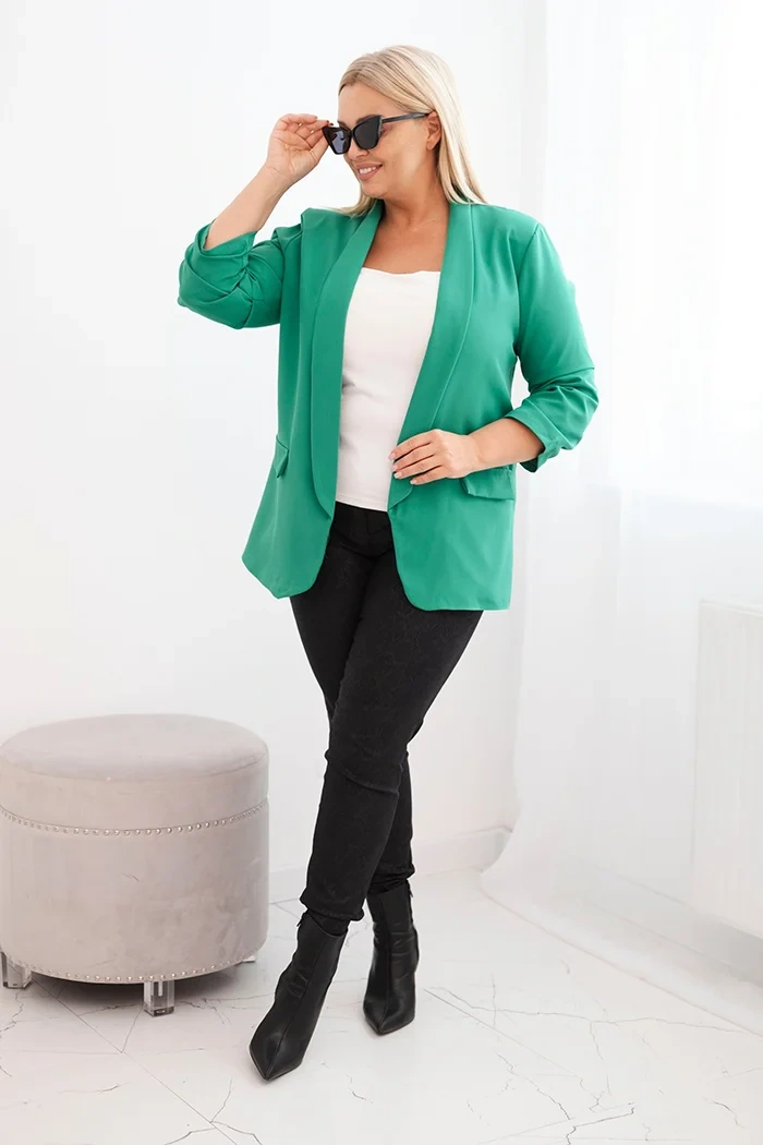 Marynarka damska Plus Size bez zapięcia z podszewką XL/2XL zielona