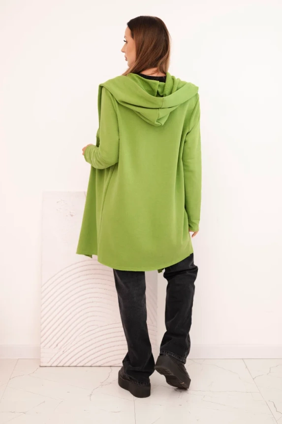 Women's cotton hoodie with an elongated front olive