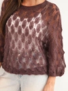Damenpullover aus 70% Kid-Mohair, ajour mit kurzen Ärmeln braun