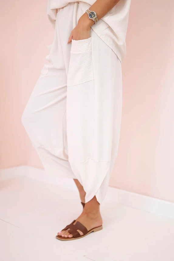 Viscose blouse + pants set beige