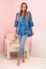Women's cotton blouse with rolled sleeves and paisley pattern blue