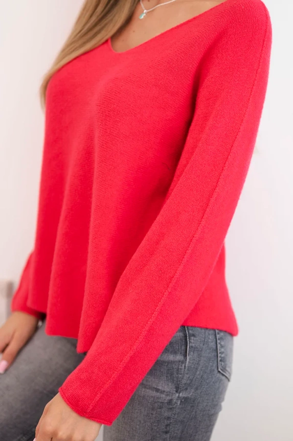 Women's sweater with viscose and a V-neck fuchsia