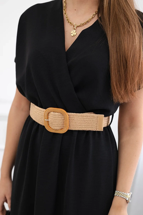 Langes Kleid mit Ziergürtel schwarz