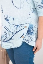 Damen-Baumwollbluse Plus-Size mit kurzem Ärmel und Tasche blau