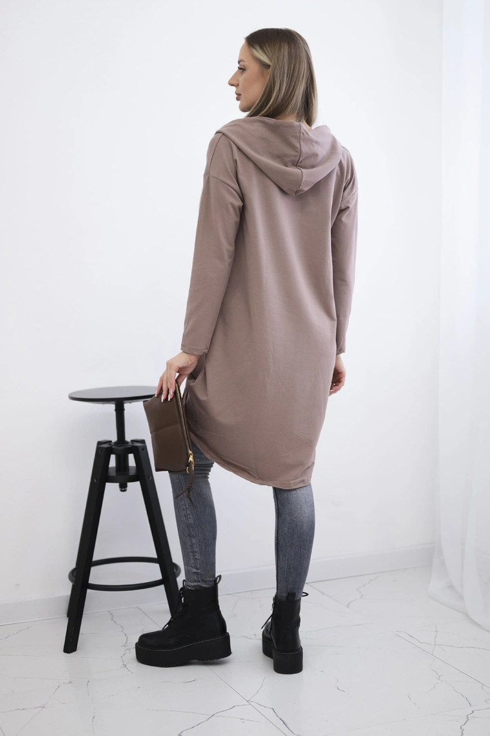 Sweatshirt mit langem Rücken und Kapuze mokka