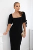 Dress ruffled at the back with tied sleeves black