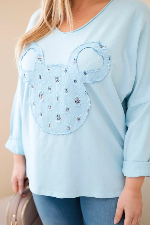 Dámska bavlnená blúzka Plus Size s V výstrihom modrá