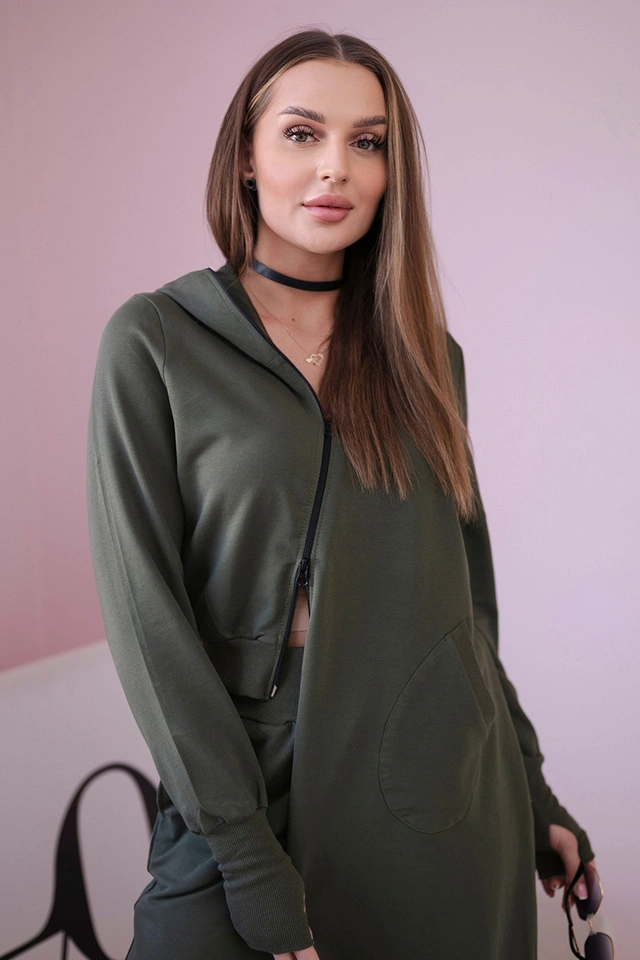 Set sweatshirt with longer side khaki
