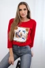 Blouse with graphics 3D and decorative pom pom red