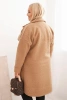 Płaszcz damski Plus Size z wełną zapinany na guziki z kieszeniami i kołnierzem camelowy