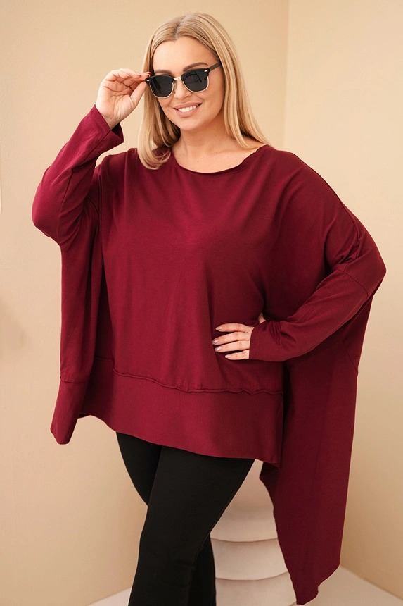 Damen Tunika Plus Size aus Baumwolle mit asymmetrischem Saum rotweinrot