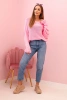 Women's mohair sweater with ruched sleeves and a cutout on the back light pink