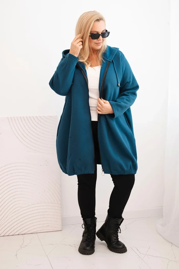 Women's Plus Size hooded and zippered warm sweatshirt teal